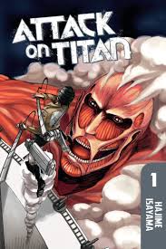 Attack on Titan manga art with Eren and titans.